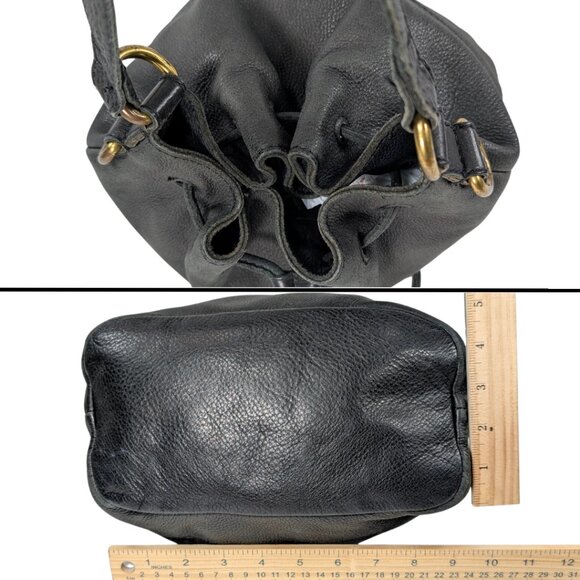 Fossil Vickery Black Leather Drawstring Bucket Shoulder Bag Boho Purse - Picture 5 of 9